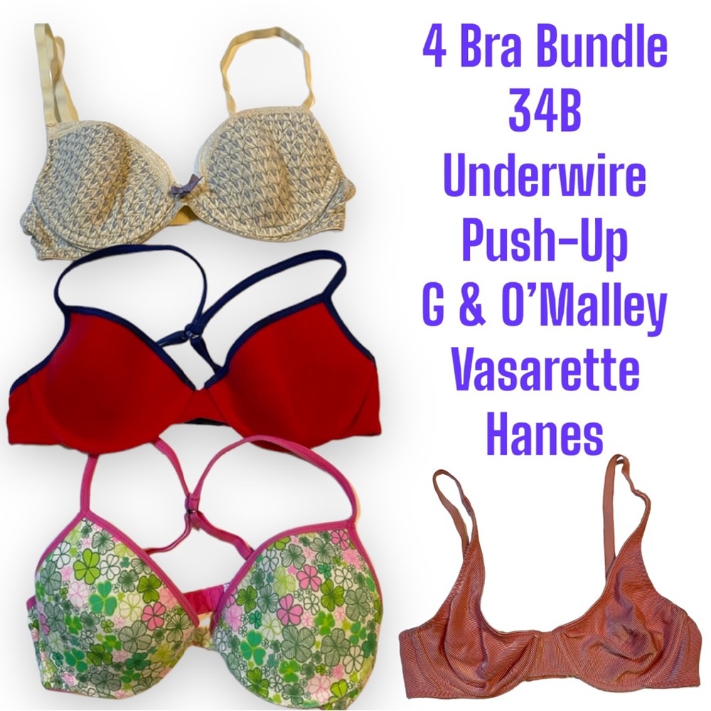 4 x 34B Bras Push-Up Cotton Blend Hanes Gilligan OMalley Convertible Racerback